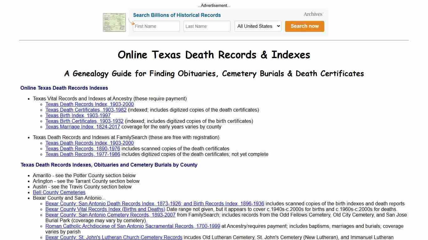 Online Texas Death Indexes, Records & Obituaries