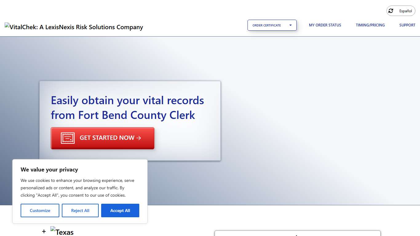 Fort Bend County Clerk (TX) | Order Certificates - VitalChek